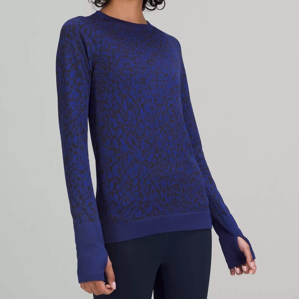 Lululemon Rest Less Pullover Long Sleeve Seamless Particolour Larkspur Black 8